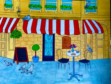 Pittura intitolato "Le Paris Café" da Evangelina, Opera d'arte originale, Acrilico