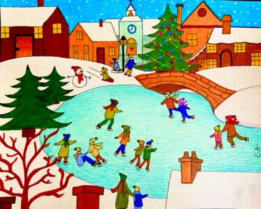 Painting titled "Merry Christmas 2022" by Evangelina, Original Artwork, Pencil