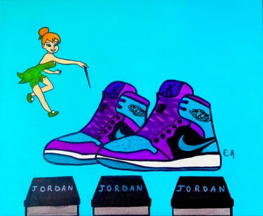 Painting titled "Nike Jordan 👟 Happy…" by Evangelina, Original Artwork, Acrylic Mounted on Wood Stretcher frame