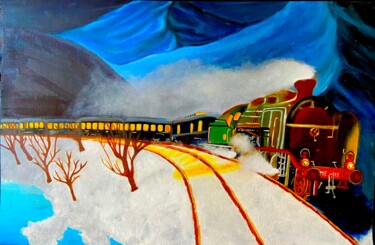 Painting titled "By train 🚂" by Evangelina, Original Artwork, Oil