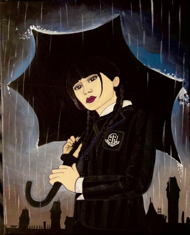 Pintura intitulada "Wendy in the rain ☔️…" por Evangelina, Obras de arte originais, Acrílico Montado em Armação em madeira