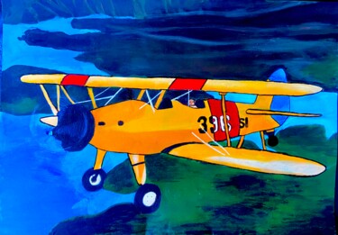 Schilderij getiteld "Biplan Boeing Stear…" door Evangelina, Origineel Kunstwerk, Olie