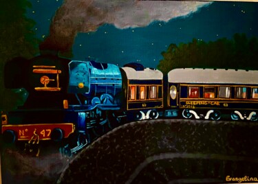 Painting titled "The Orient-Express…" by Evangelina, Original Artwork, Acrylic Mounted on Wood Stretcher frame