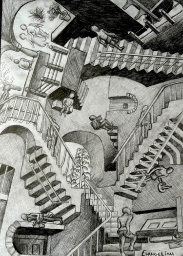 Drawing titled "Relativity-Gravity-…" by Evangelina, Original Artwork, Pencil