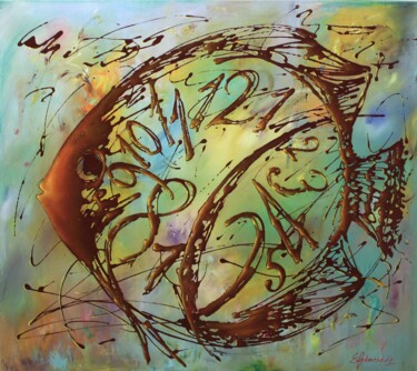 Schilderij getiteld "Clock fish" door Konstantinos Efimidis, Origineel Kunstwerk, Olie