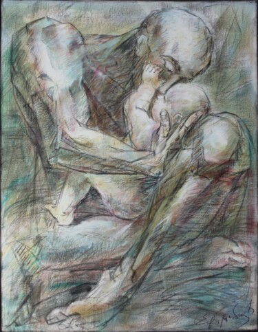 Painting titled "paternity" by Konstantinos Efimidis, Original Artwork, Charcoal