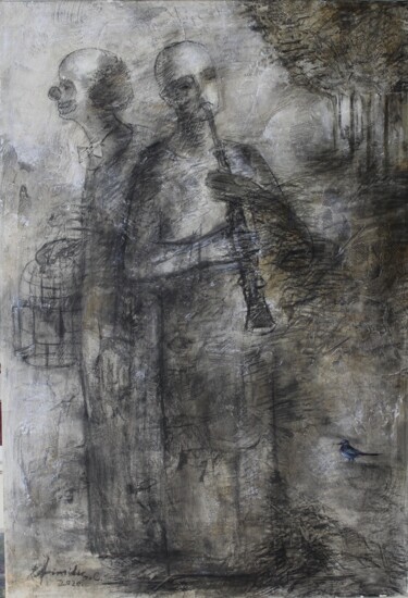 Painting titled "Melody for two" by Konstantinos Efimidis, Original Artwork, Charcoal