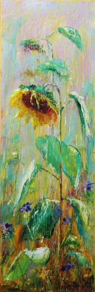 Malerei mit dem Titel "Sunflower in the ra…" von Konstantinos Efimidis, Original-Kunstwerk, Öl