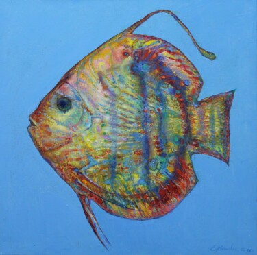 Pittura intitolato "Discus fish" da Konstantinos Efimidis, Opera d'arte originale, Olio