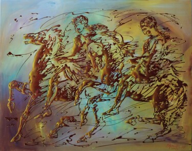 Ζωγραφική με τίτλο "Horsemen" από Konstantinos Efimidis, Αυθεντικά έργα τέχνης, Λάδι