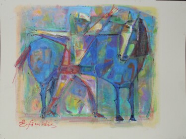 Painting titled "summer with a blue…" by Konstantinos Efimidis, Original Artwork, Acrylic