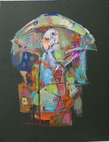 Malerei mit dem Titel "girl with an umbrel…" von Konstantinos Efimidis, Original-Kunstwerk, Acryl