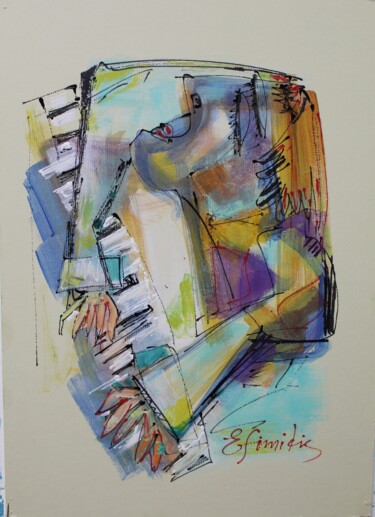 Painting titled "pianist" by Konstantinos Efimidis, Original Artwork, Acrylic