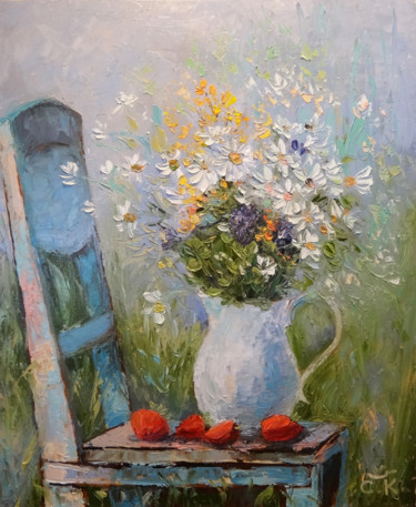 Картина под названием "Садовый букет с ром…" - Svetlana Konstantinova, Подлинное произведение искусства, Масло