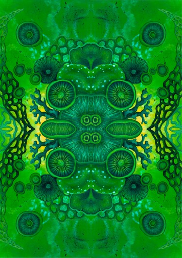 Digitale Kunst mit dem Titel "Grüne Pilzwelt" von Daniela Müller, Original-Kunstwerk, 2D digitale Arbeit