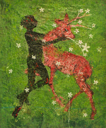 Pittura intitolato "Biche rose" da Konte Alhassane, Opera d'arte originale, Acrilico
