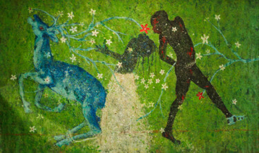 Картина под названием "Fleur rouge" - Konte Alhassane, Подлинное произведение искусства, Акрил