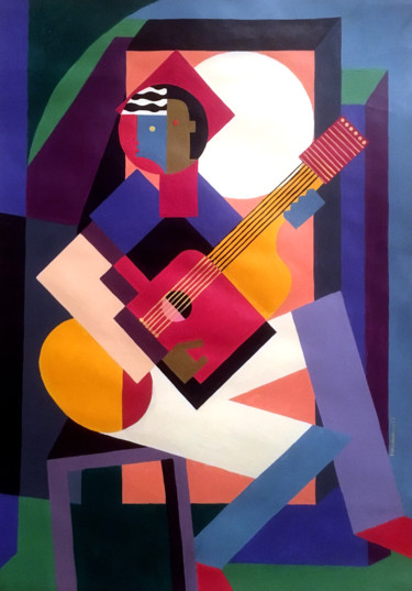 Malerei mit dem Titel "The Guitar Player" von Koola Adams, Original-Kunstwerk, Acryl