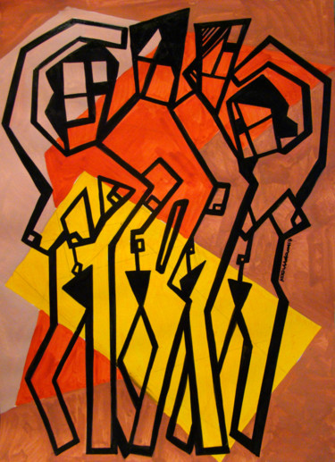 Malerei mit dem Titel "Female Figures in O…" von Koola Adams, Original-Kunstwerk, Acryl