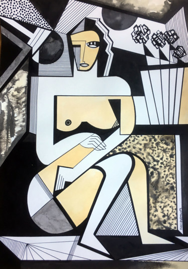 图画 标题为“Abstracted Nude 16” 由Koola Adams, 原创艺术品, 墨