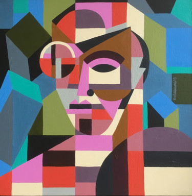 Schilderij getiteld "Cubist Portrait 2" door Koola Adams, Origineel Kunstwerk, Acryl
