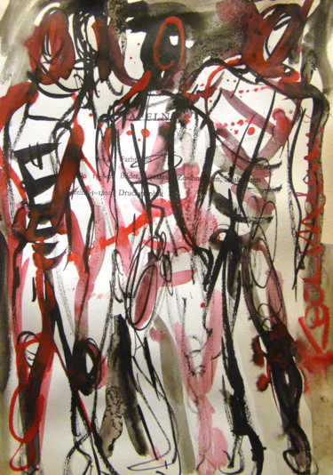 Картина под названием "Three Figures" - Koola Adams, Подлинное произведение искусства, Акварель