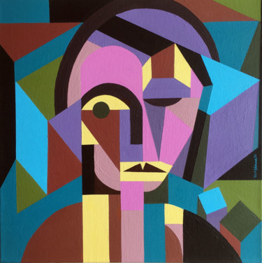 Painting titled "Cubist Portrait of…" by Koola Adams, Original Artwork, Acrylic