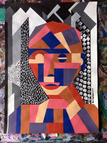 Painting titled "Cubist Man" by Koola Adams, Original Artwork, Acrylic