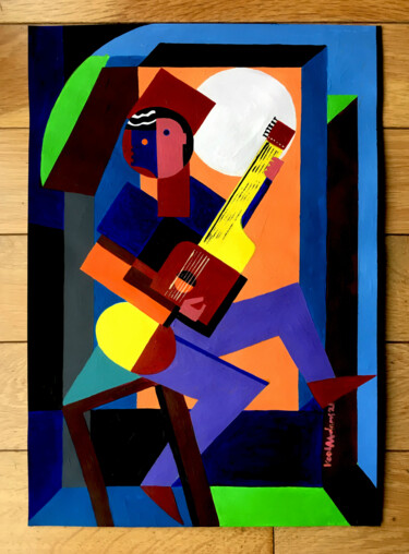 Painting titled "The Guitarist 2" by Koola Adams, Original Artwork, Acrylic