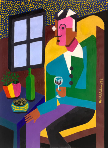 Painting titled "Man with a Glass of…" by Koola Adams, Original Artwork, Acrylic