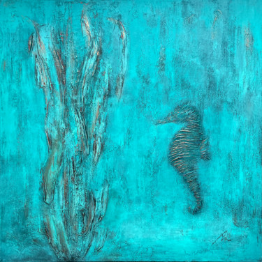 Pintura intitulada "Golden Seahorse - M…" por Koorosh Nejad, Obras de arte originais, Acrílico