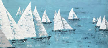 Blue Lagoon - Marine Art (147x57cm) Peinture intitulée "Blue Lagoon - Marin…" par Koorosh Nejad, Œuvre d'art originale, Acrylique