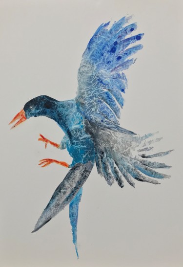 Peinture intitulée "Oiseau bleu" par Kootchi, Œuvre d'art originale, Acrylique Monté sur Châssis en bois