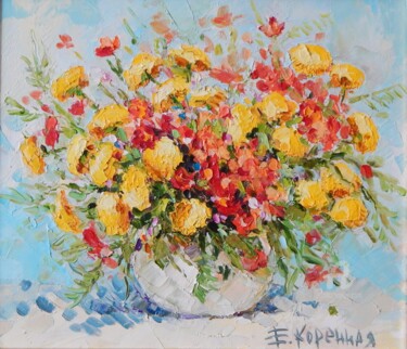 Картина под названием "Натюрморт с полевым…" - Елена Коренная, Подлинное произведение искусства, Масло