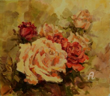 Картина под названием "Розы" - Елена Коренная, Подлинное произведение искусства, Масло