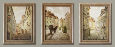 Painting titled "Streets of Prague" by Anna Korennova, Original Artwork, Oil