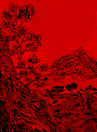 Mountain Village. Japan Painting titled "Mountain Village. J…" by Daria Korneva, Original Art, Ink