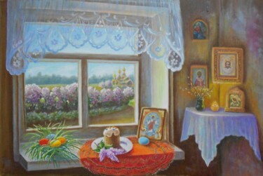 Pintura titulada "Светлый праздник" por Elena Kornienkova, Obra de arte original, Oleo Montado en Cartulina
