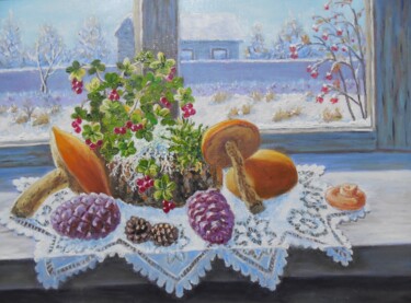 Картина под названием "Первый снег" - Елена Корниенкова, Подлинное произведение искусства, Масло
