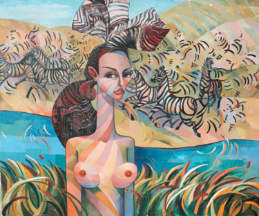 Картина под названием "Зебра" - Елена Козлова, Подлинное произведение искусства, Масло