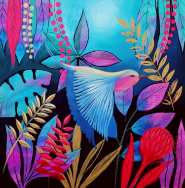 Malerei mit dem Titel "Blue bird" von Galina Gataullina, Original-Kunstwerk, Acryl