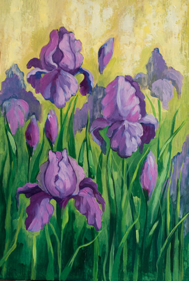 Картина под названием "irises" - Galina Gataullina, Подлинное произведение искусства, Масло
