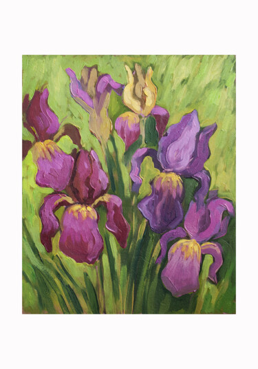 Картина под названием "Irises 2" - Galina Gataullina, Подлинное произведение искусства, Масло