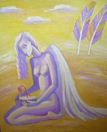 Painting titled "Уставший ангел" by Galina Gataullina, Original Artwork, Oil