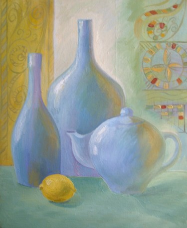 Malerei mit dem Titel "Голубой натюрморт" von Galina Gataullina, Original-Kunstwerk, Öl