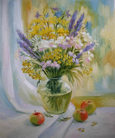 Painting titled "Полевые цветы" by Galina Gataullina, Original Artwork, Oil