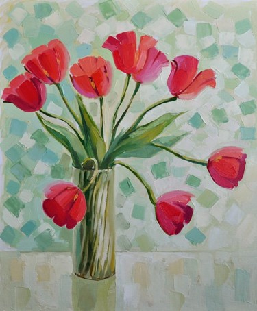 Картина под названием "тюльпаны" - Galina Gataullina, Подлинное произведение искусства, Масло