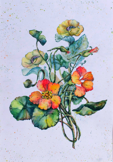 Картина под названием "Букет цветов" - Таис Ка, Подлинное произведение искусства, Акварель