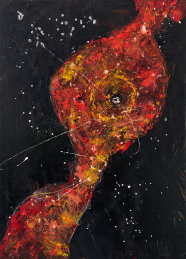 Schilderij getiteld "Red Shadow VII: Sun…" door Mihail Ivanov, Origineel Kunstwerk, Olie Gemonteerd op Houten paneel