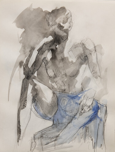 Dessin intitulée "Man with a blue tow…" par Mihail Ivanov, Œuvre d'art originale, Encre